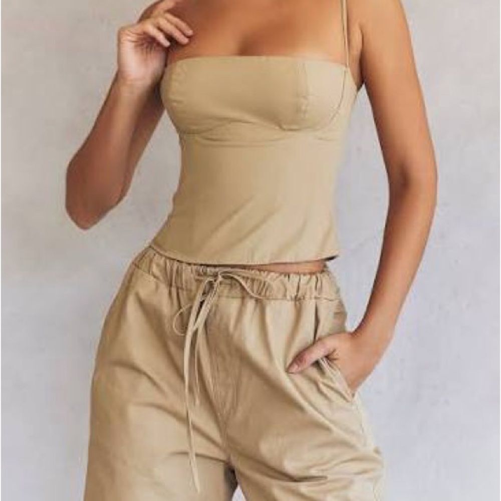 House of CB Beige Strapless Bustier Crop Top